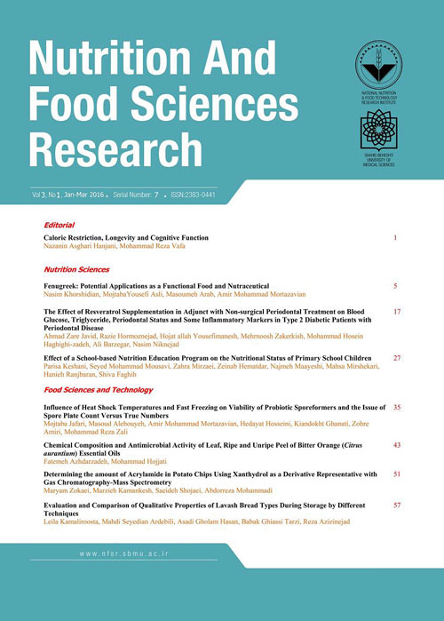 Nutrition and Food Sciences Research - Volume:3 Issue: 1, Jan-Mar 2016