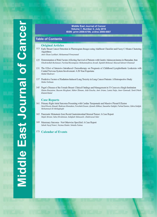 Middle East Journal of Cancer - Volume:7 Issue: 3, Jul 2016