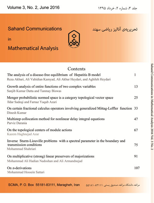 Sahand Communications in Mathematical Analysis - Volume:3 Issue: 2, Winter-Spring 2016