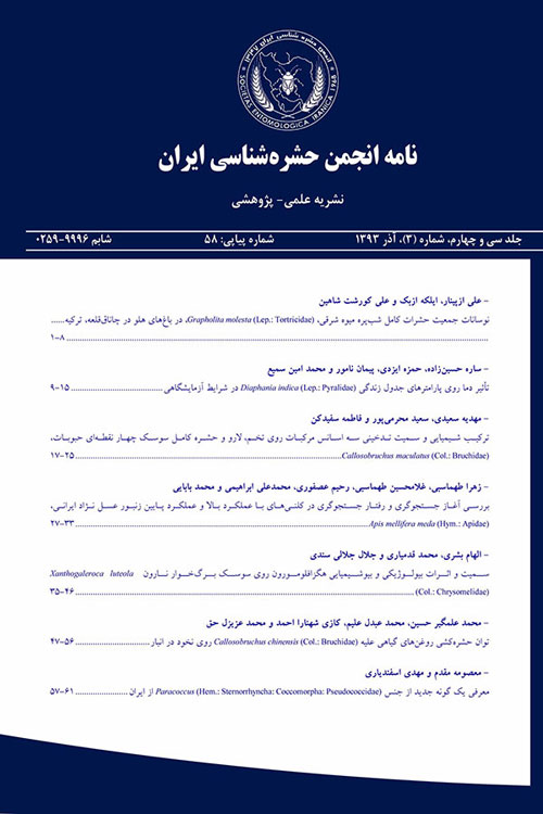 نامه انجمن حشره شناسی ایران - سال سی و پنجم شماره 3 (پیاپی 60، پاییز 1394)