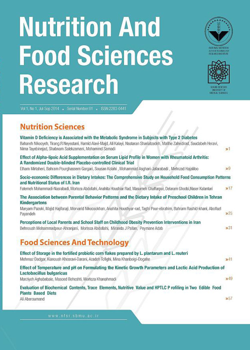 Nutrition and Food Sciences Research - Volume:4 Issue: 1, Jan-Mar 2017