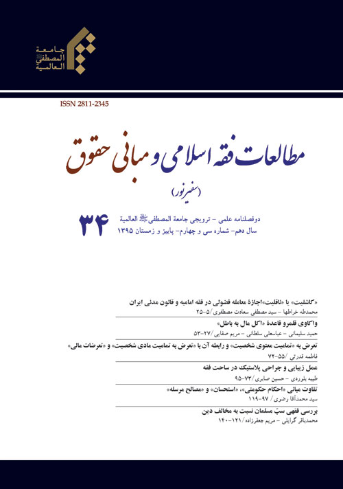 مطالعات فقه اسلامی و مبانی حقوق - پیاپی 34 (پاییز و زمستان 1395)