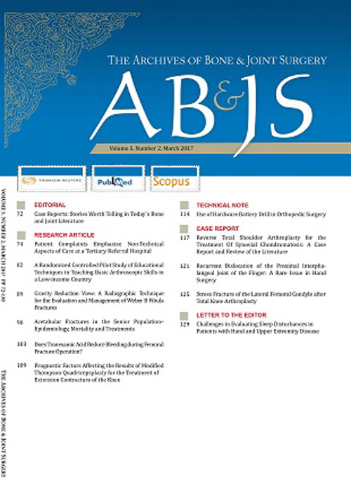 Archives of Bone and Joint Surgery - Volume:5 Issue: 3, May 2017