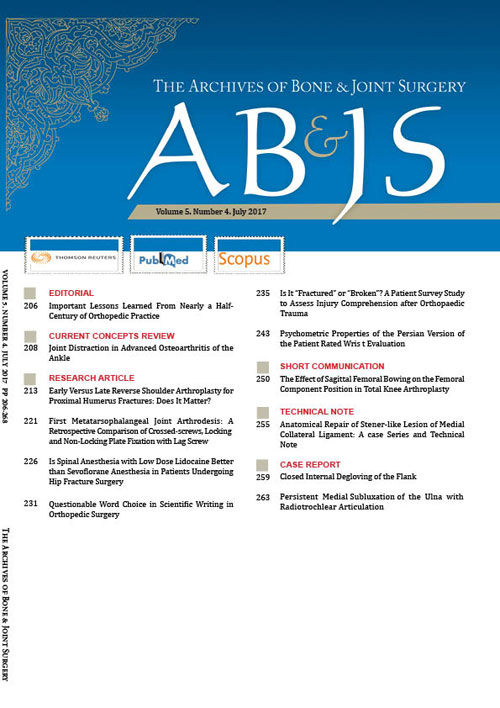 Archives of Bone and Joint Surgery - Volume:5 Issue: 5, Sep 2017