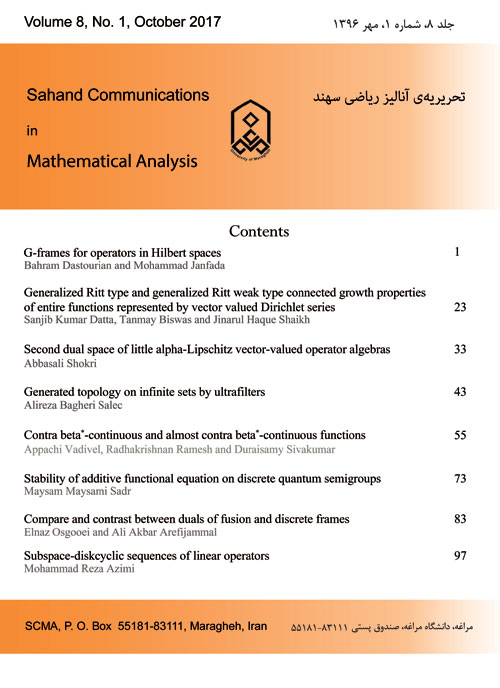 Sahand Communications in Mathematical Analysis - Volume:8 Issue: 1, Autumn 2017