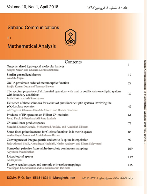 Sahand Communications in Mathematical Analysis - Volume:10 Issue: 1, Spring 2018