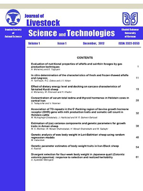Livestock Science and Technology - Volume:6 Issue: 1, Apr 2018