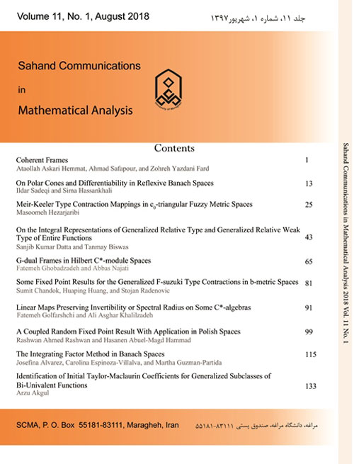 Sahand Communications in Mathematical Analysis - Volume:11 Issue: 1, Summer 2018