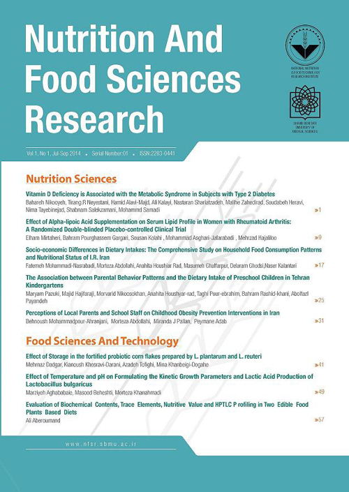 Nutrition and Food Sciences Research - Volume:9 Issue: 2, Apr-Jun 2022