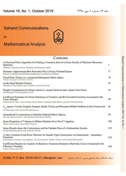 Sahand Communications in Mathematical Analysis - Volume:20 Issue: 1, Winter 2023