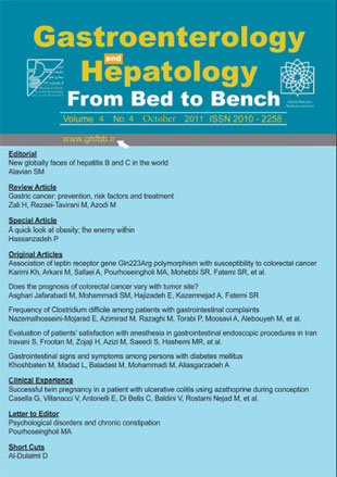 Gastroenterology and Hepatology From Bed to Bench Journal - Volume:4 Issue: 4, Autumn 2011