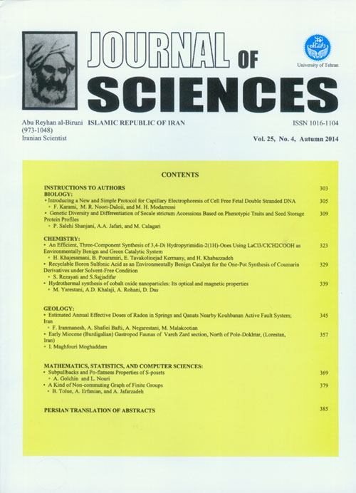 Sciences, Islamic Republic of Iran - Volume:25 Issue: 4, Autumn 2014