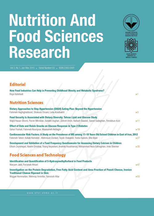 Nutrition and Food Sciences Research - Volume:2 Issue: 1, Jan-Mar 2015