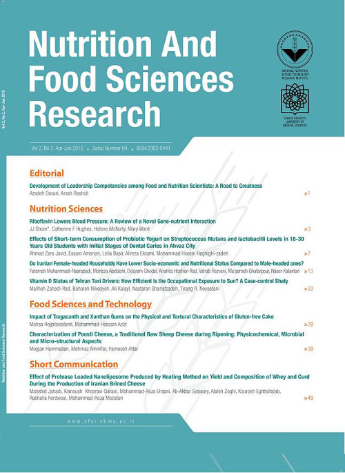 Nutrition and Food Sciences Research - Volume:2 Issue: 2, Apr-Jun 2015