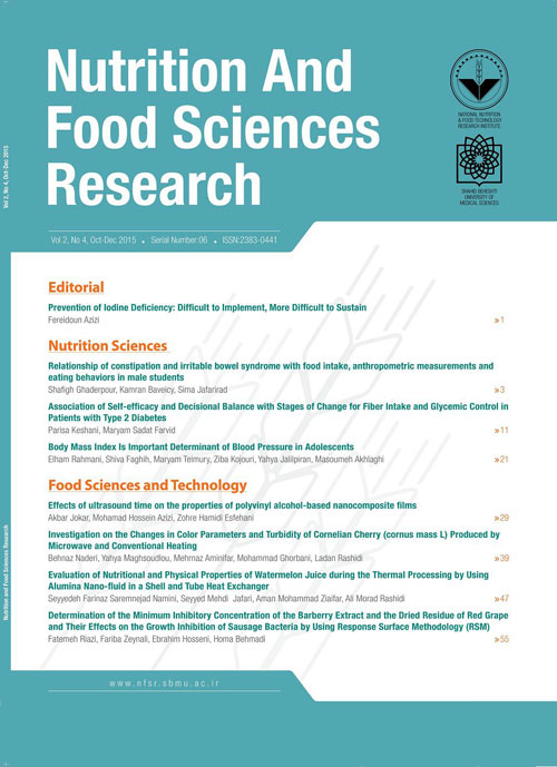 Nutrition and Food Sciences Research - Volume:2 Issue: 4, Oct-Dec 2015