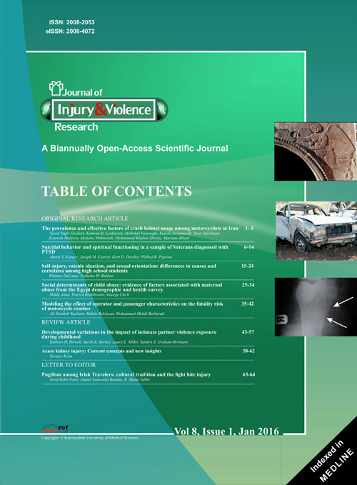 Injury and Violence Research - Volume:8 Issue: 1, Jan 2016
