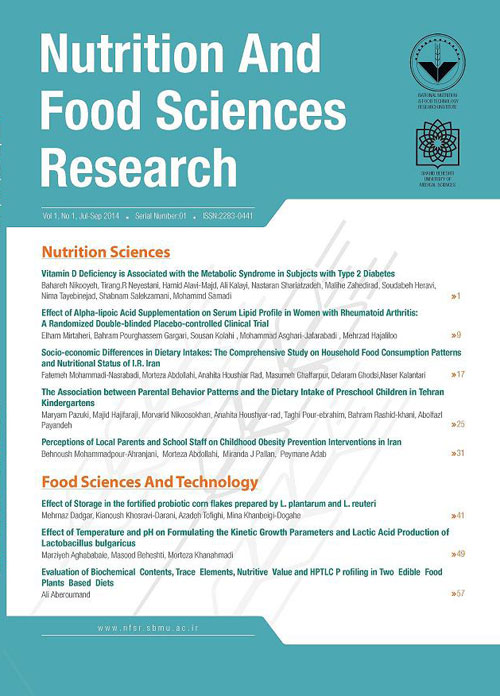 Nutrition and Food Sciences Research - Volume:3 Issue: 2, Apr-Jun 2016