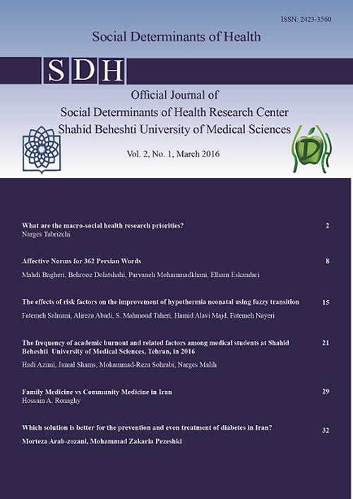 Social Determinants of Health - Volume:2 Issue: 1, 2016