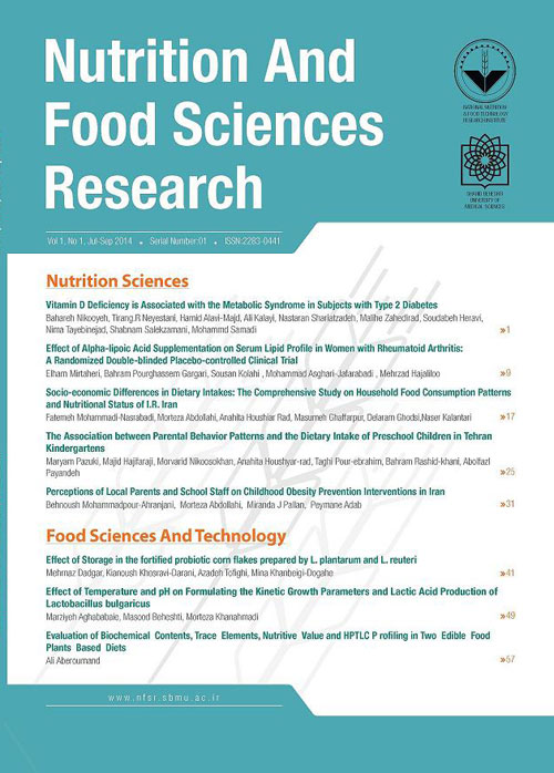 Nutrition and Food Sciences Research - Volume:4 Issue: 3, Jul-Sep 2017
