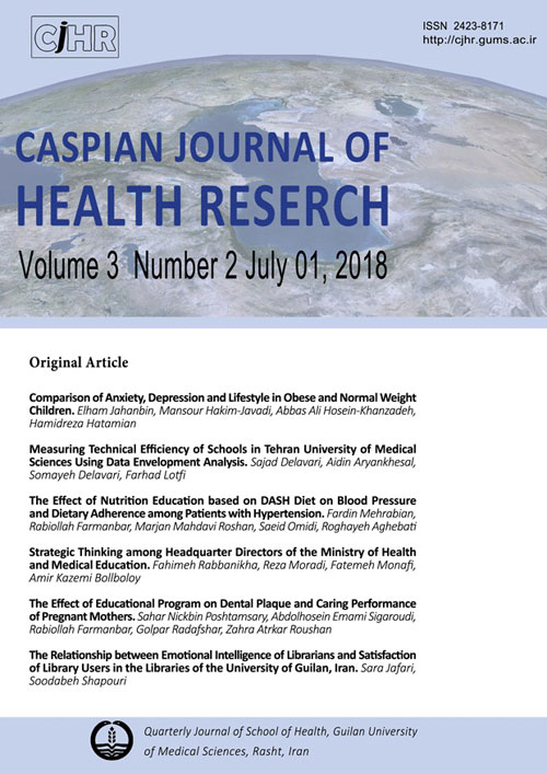Caspian Journal of Health Research - Volume:3 Issue: 2, Jun 2018