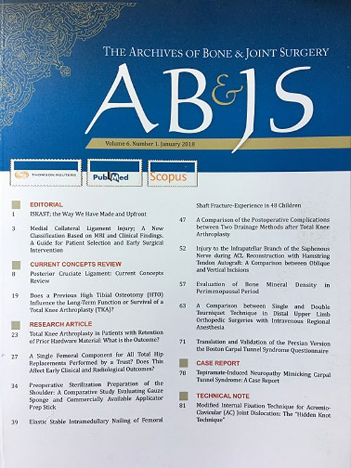 Archives of Bone and Joint Surgery - Volume:7 Issue: 4, Jul 2019