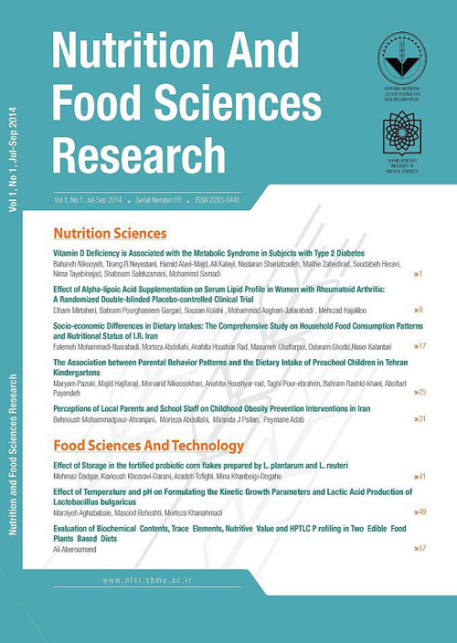 Nutrition and Food Sciences Research - Volume:8 Issue: 3, Jul-Sep 2021