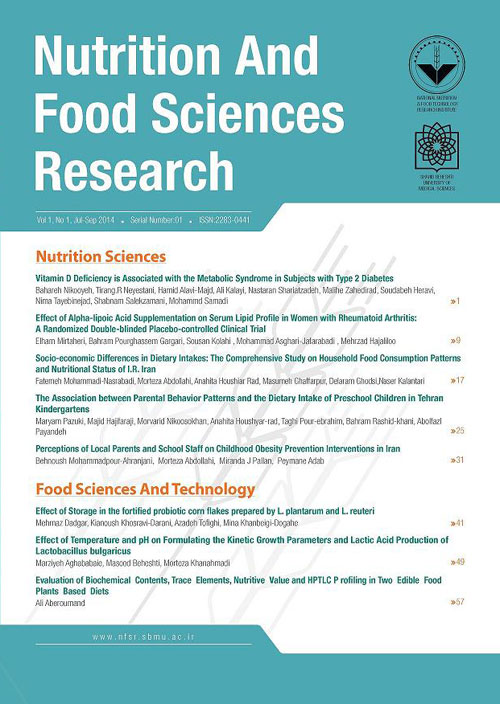 Nutrition and Food Sciences Research - Volume:8 Issue: 4, Oct-Dec 2021