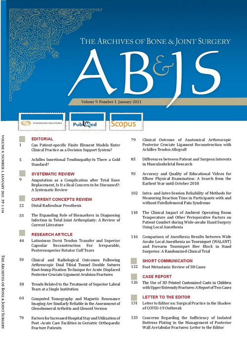 Archives of Bone and Joint Surgery - Volume:9 Issue: 5, Sep 2021