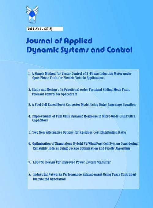 Applied Dynamic Systems and Control - Volume:4 Issue: 2, Summer and Autumn 2021