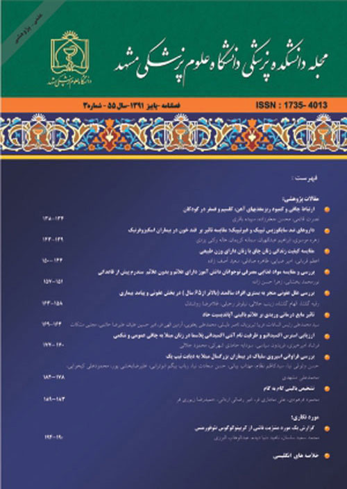 دانشکده پزشکی دانشگاه علوم پزشکی مشهد - سال شصت و پنجم شماره 1 (پیاپی 181، فروردین و اردیبهشت 1401)