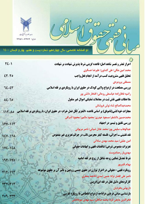 مبانی فقهی حقوق اسلامی - سال چهاردهم شماره 2 (پیاپی 28، پاییز و زمستان 1400)