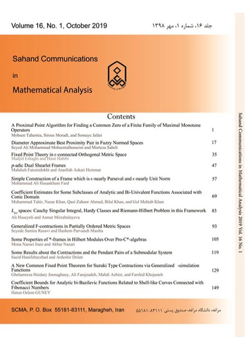 Sahand Communications in Mathematical Analysis - Volume:19 Issue: 4, Autumn 2022