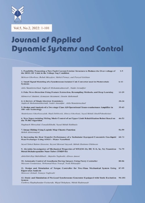 Applied Dynamic Systems and Control - Volume:6 Issue: 1, Winter and Spring 2023