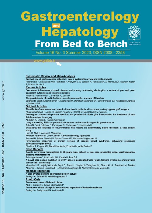 Gastroenterology and Hepatology From Bed to Bench Journal - Volume:16 Issue: 4, Autumn 2023