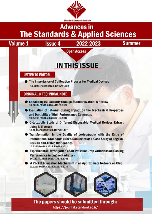 Advances in the Standards and Applied Sciences - Volume:1 Issue: 4, Summer 2023