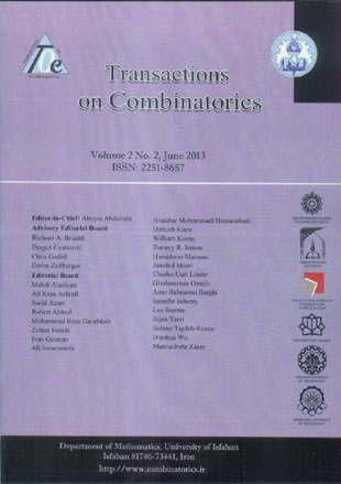 Transactions on Combinatorics - Volume:2 Issue: 2, Jun 2013